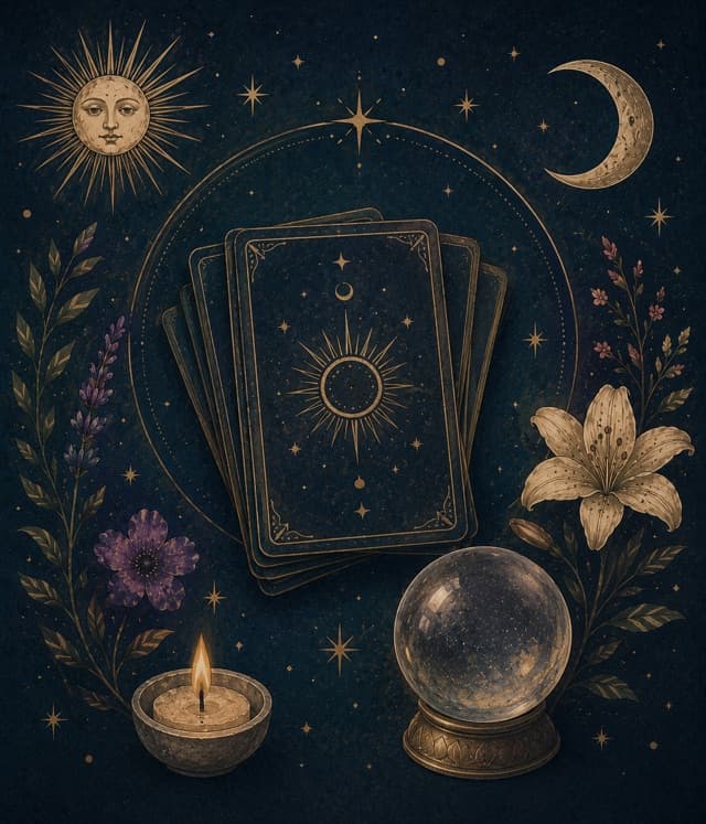 Ilustrace křišťálové koule s květinami